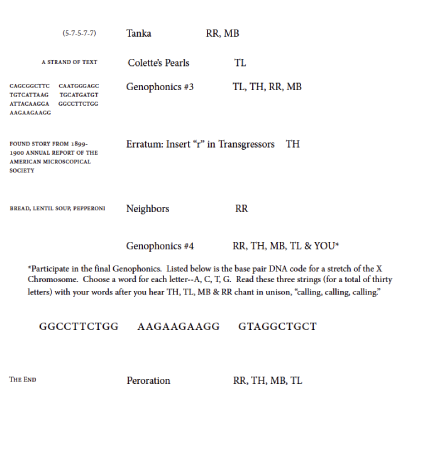 Back page of program for Code-A-Cell