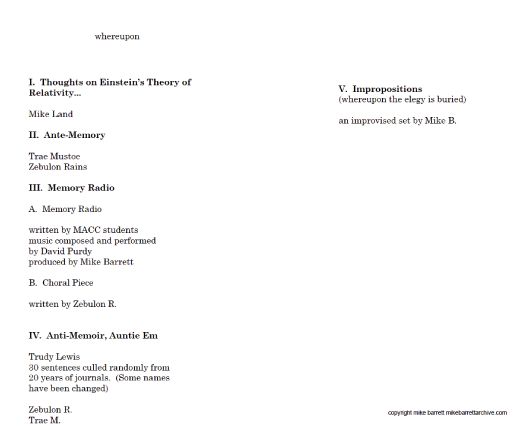 Program for Poetry show Whereupon